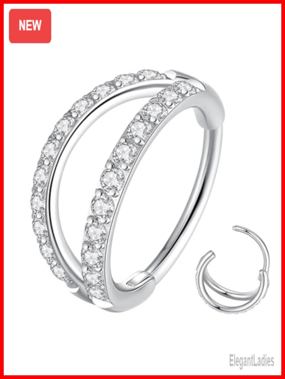 316L Surgical Steel Double Open Stack CZ Nose Ring Hoop Hinged Segment Cartilage
